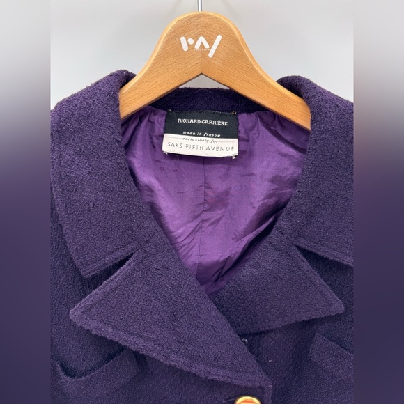 Vintage Richard Carriere France for Saks FA Wool Tweed Silk Lined Blazer Sz 8 - Picture 3 of 9